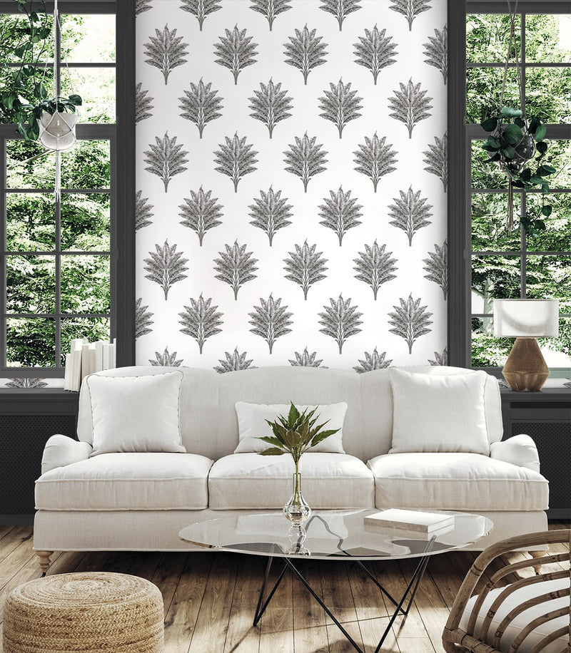 media image for Sea Breeze Palm Peel & Stick Wallpaper in Charcoal 221