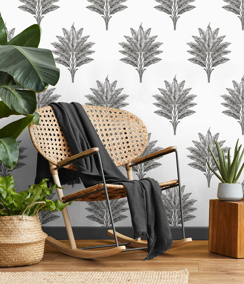 media image for Sea Breeze Palm Peel & Stick Wallpaper in Charcoal 274