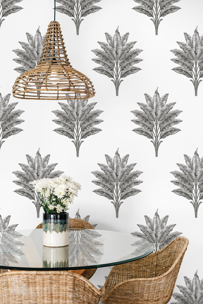 media image for Sea Breeze Palm Peel & Stick Wallpaper in Charcoal 294