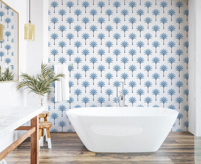 product image for Montgomery Palm Peel & Stick Wallpaper in Blue Lake 93