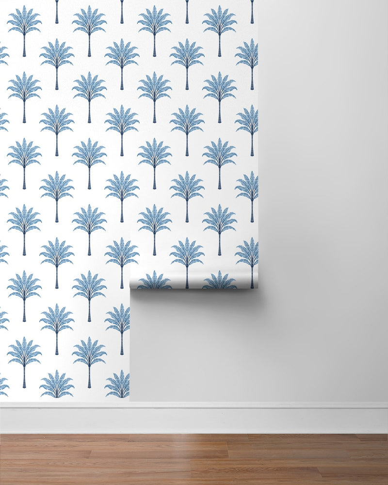 media image for Montgomery Palm Peel & Stick Wallpaper in Blue Lake 220