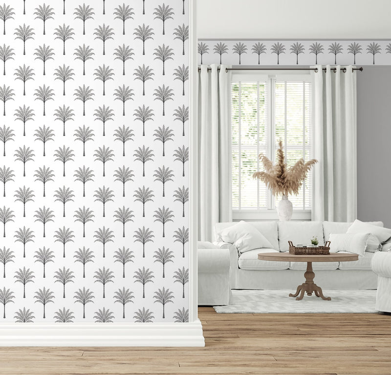 media image for Montgomery Palm Peel & Stick Wallpaper in Harbor Grey 268