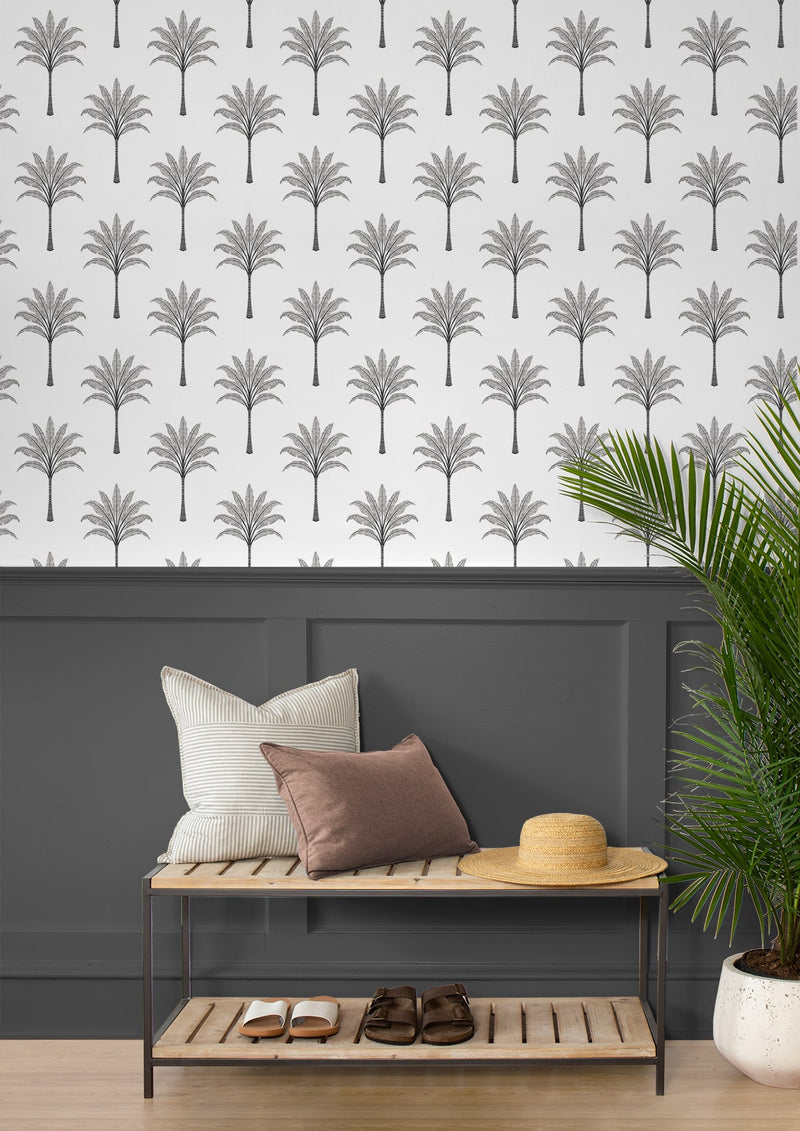 media image for Montgomery Palm Peel & Stick Wallpaper in Harbor Grey 276