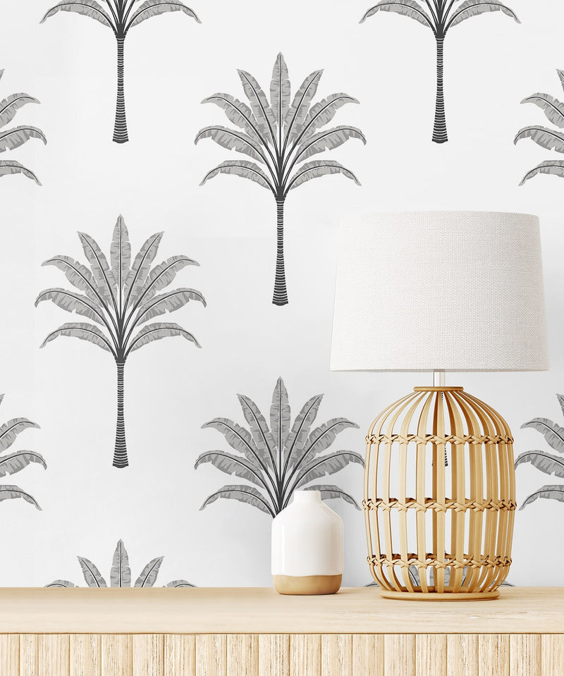 media image for Montgomery Palm Peel & Stick Wallpaper in Harbor Grey 239