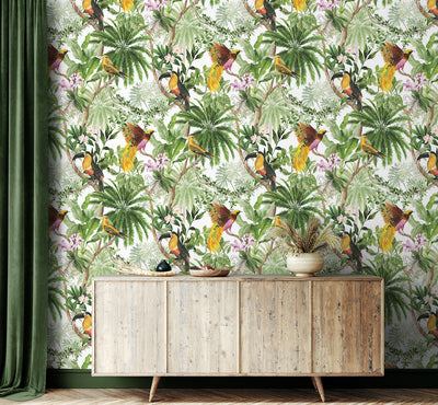 product image for Tropical Bird Peel & Stick Wallpaper in White 32