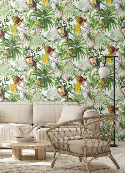 product image for Tropical Bird Peel & Stick Wallpaper in White 38