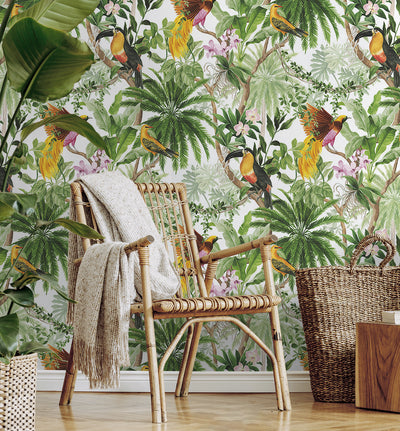 product image for Tropical Bird Peel & Stick Wallpaper in White 77