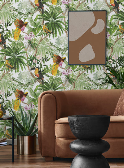 product image for Tropical Bird Peel & Stick Wallpaper in White 12