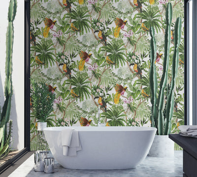 product image for Tropical Bird Peel & Stick Wallpaper in White 88