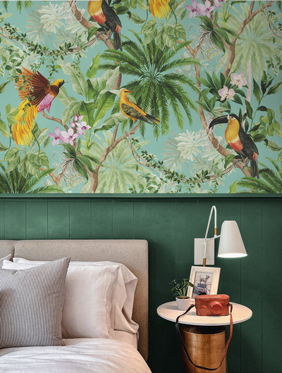 product image for Tropical Bird Peel & Stick Wallpaper in Aqua 66