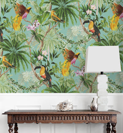 product image for Tropical Bird Peel & Stick Wallpaper in Aqua 12