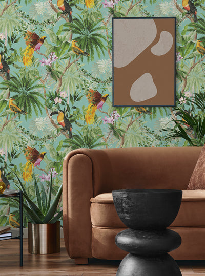 product image for Tropical Bird Peel & Stick Wallpaper in Aqua 21