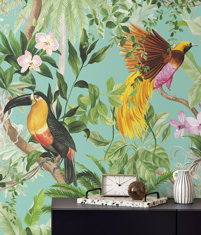 product image for Tropical Bird Peel & Stick Wallpaper in Aqua 8