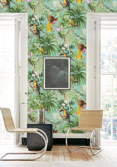 product image for Tropical Bird Peel & Stick Wallpaper in Aqua 26