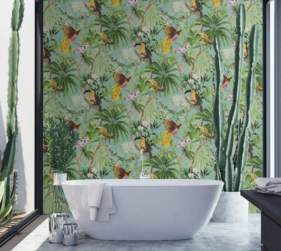 product image for Tropical Bird Peel & Stick Wallpaper in Aqua 13