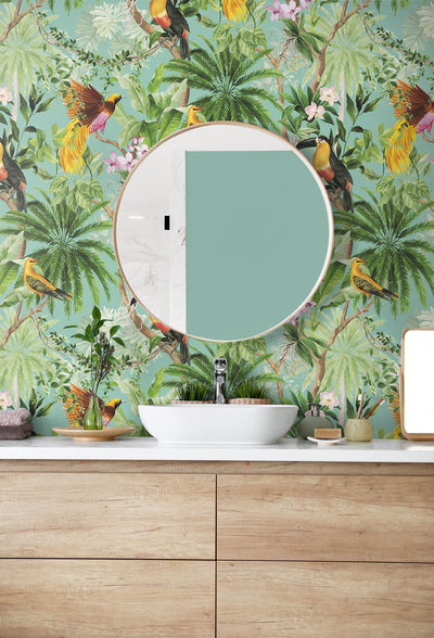 product image for Tropical Bird Peel & Stick Wallpaper in Aqua 86