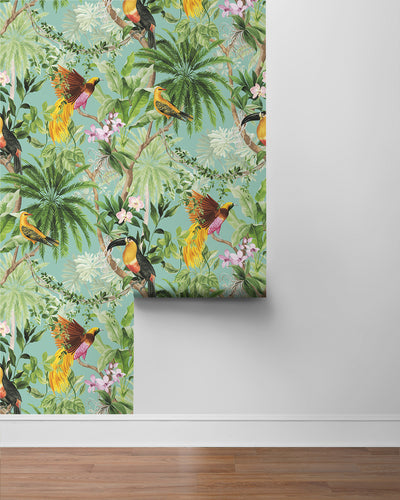 product image for Tropical Bird Peel & Stick Wallpaper in Aqua 34