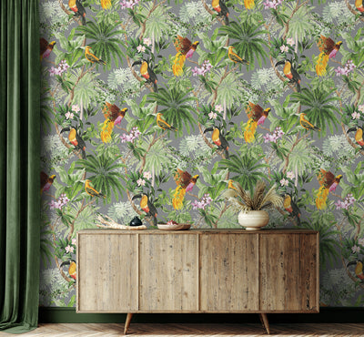 product image for Tropical Bird Peel & Stick Wallpaper in Grey 93