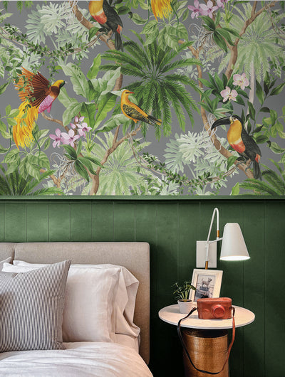 product image for Tropical Bird Peel & Stick Wallpaper in Grey 78