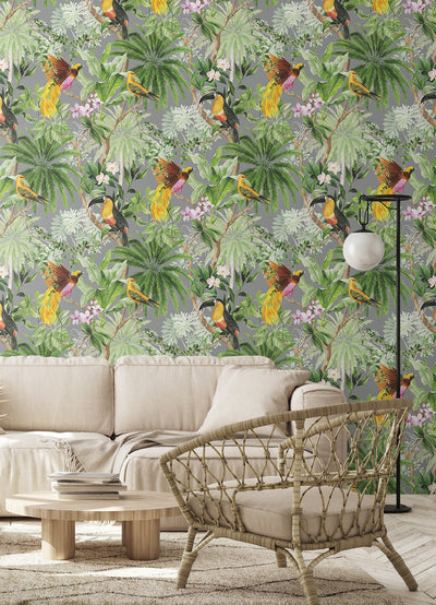 product image for Tropical Bird Peel & Stick Wallpaper in Grey 54