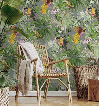 product image for Tropical Bird Peel & Stick Wallpaper in Grey 43