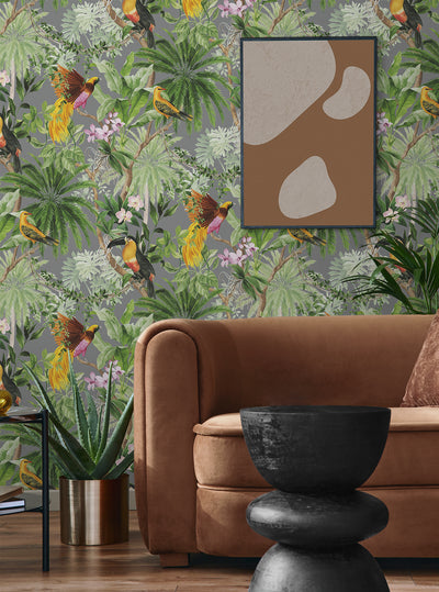 product image for Tropical Bird Peel & Stick Wallpaper in Grey 26