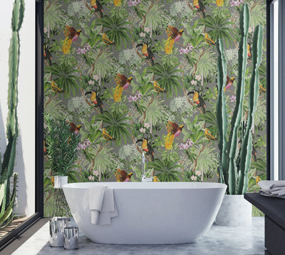 product image for Tropical Bird Peel & Stick Wallpaper in Grey 61