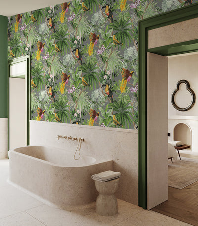 product image for Tropical Bird Peel & Stick Wallpaper in Grey 71