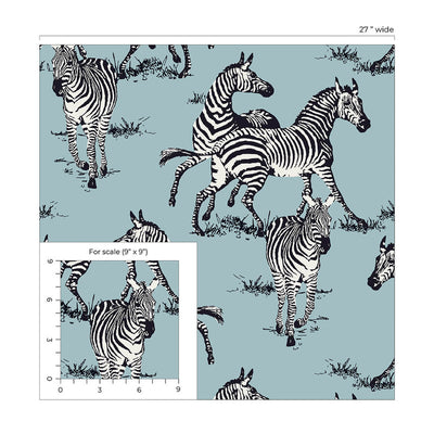 product image for Playful Zebras Peel & Stick Wallpaper in Light Blue 99