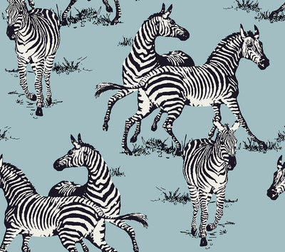 product image for Playful Zebras Peel & Stick Wallpaper in Light Blue 0