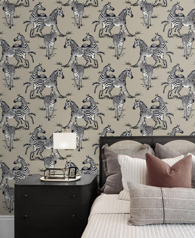 product image for Playful Zebras Peel & Stick Wallpaper in Pavestone 36