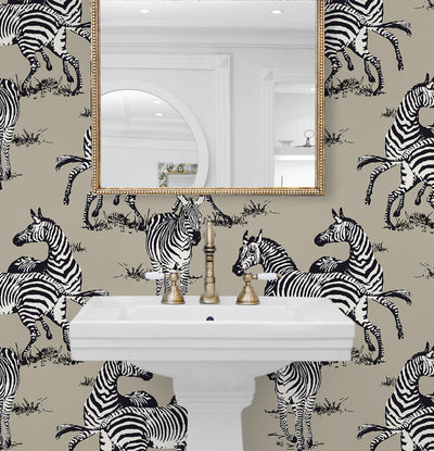 product image for Playful Zebras Peel & Stick Wallpaper in Pavestone 98