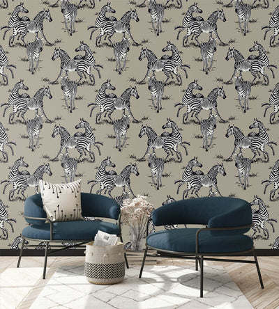 product image for Playful Zebras Peel & Stick Wallpaper in Pavestone 99