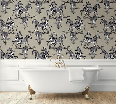 product image for Playful Zebras Peel & Stick Wallpaper in Pavestone 13