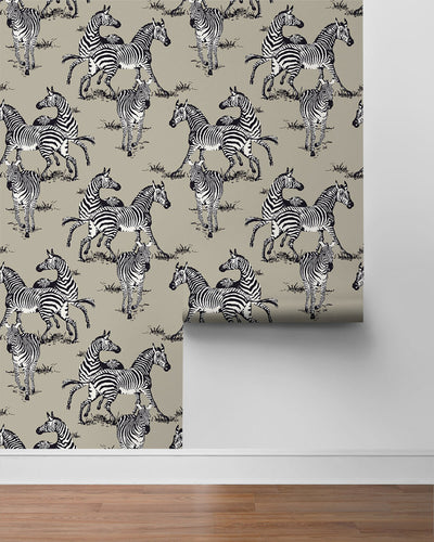 product image for Playful Zebras Peel & Stick Wallpaper in Pavestone 17