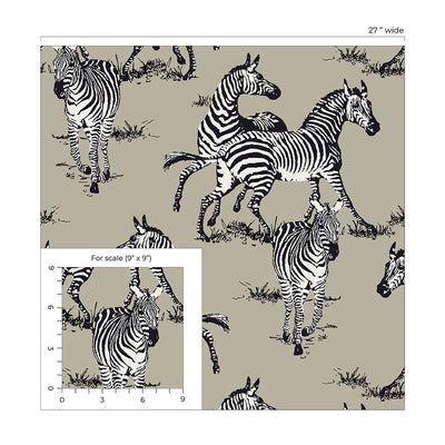 product image for Playful Zebras Peel & Stick Wallpaper in Pavestone 50