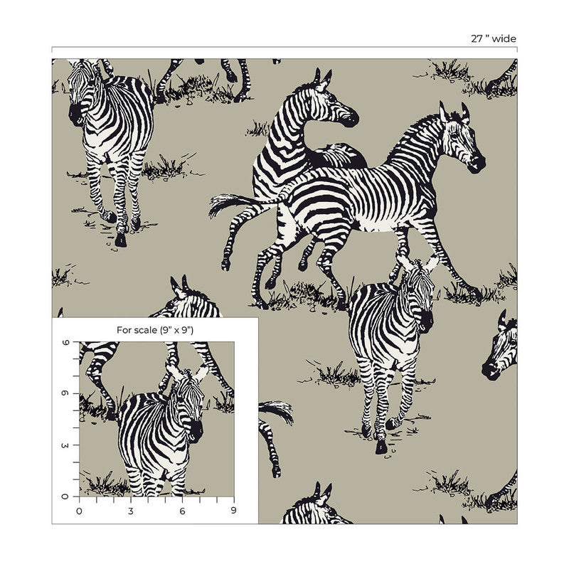 media image for Playful Zebras Peel & Stick Wallpaper in Pavestone 295