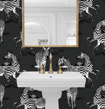 product image for Playful Zebras Peel & Stick Wallpaper in Charcoal 28