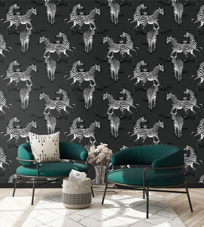 product image for Playful Zebras Peel & Stick Wallpaper in Charcoal 31