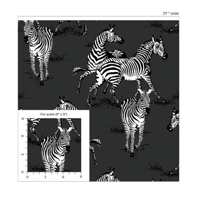 product image for Playful Zebras Peel & Stick Wallpaper in Charcoal 54