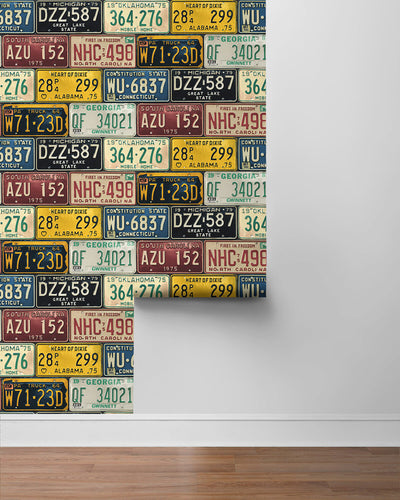 product image for License Plates Peel & Stick Wallpaper in Mutlicolored 92