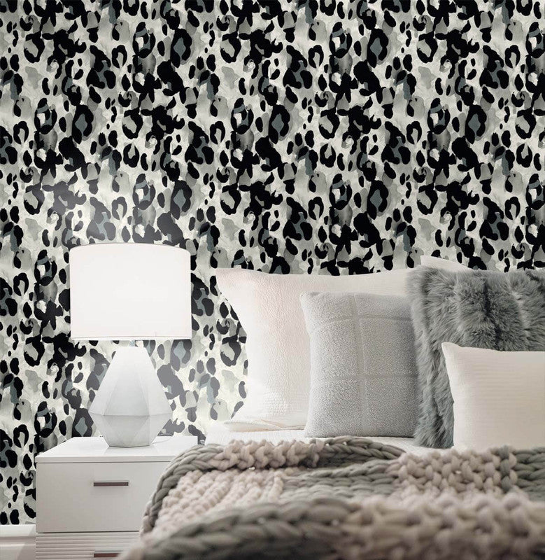 media image for Leopard Print Peel & Stick Wallpaper in Anchored Grey 278