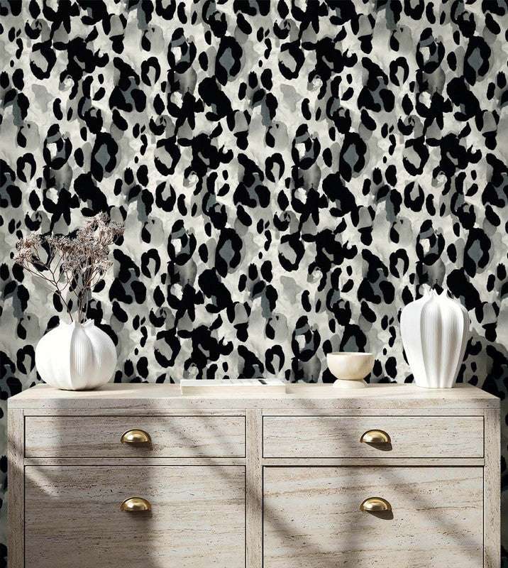 media image for Leopard Print Peel & Stick Wallpaper in Anchored Grey 285