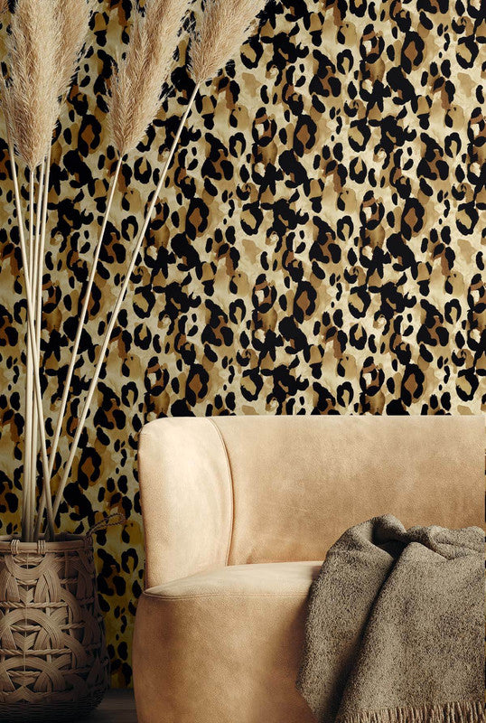 media image for Leopard Print Peel & Stick Wallpaper in Fallburn Tan 237