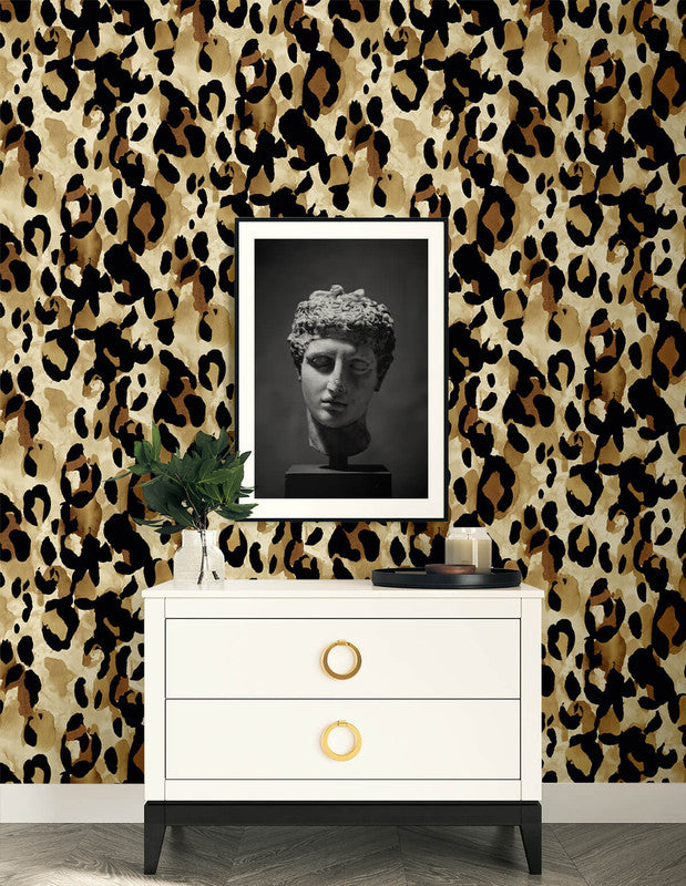 media image for Leopard Print Peel & Stick Wallpaper in Fallburn Tan 244