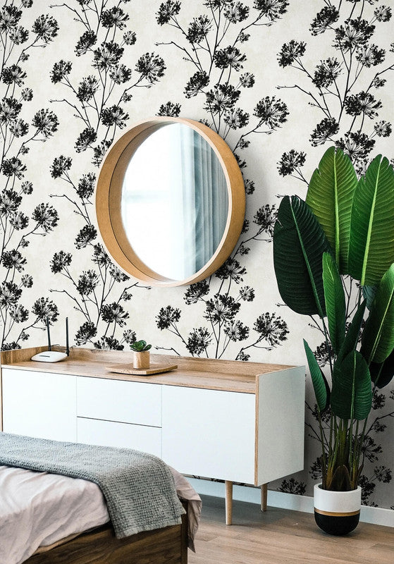 media image for Dandelion Floral Peel & Stick Wallpaper in Ebony 288