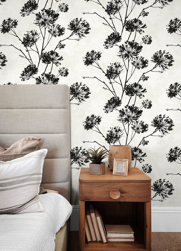 media image for Dandelion Floral Peel & Stick Wallpaper in Ebony 238