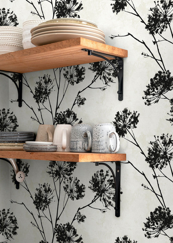 media image for Dandelion Floral Peel & Stick Wallpaper in Ebony 244