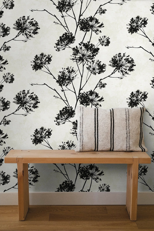 media image for Dandelion Floral Peel & Stick Wallpaper in Ebony 220