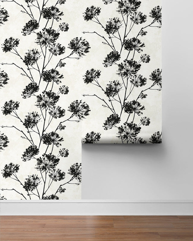 media image for Dandelion Floral Peel & Stick Wallpaper in Ebony 235
